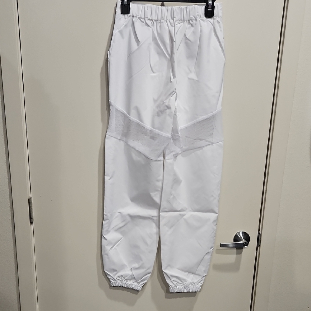 White Women's Track Jogger Pants with Mesh Panels - Picture 7 of 11